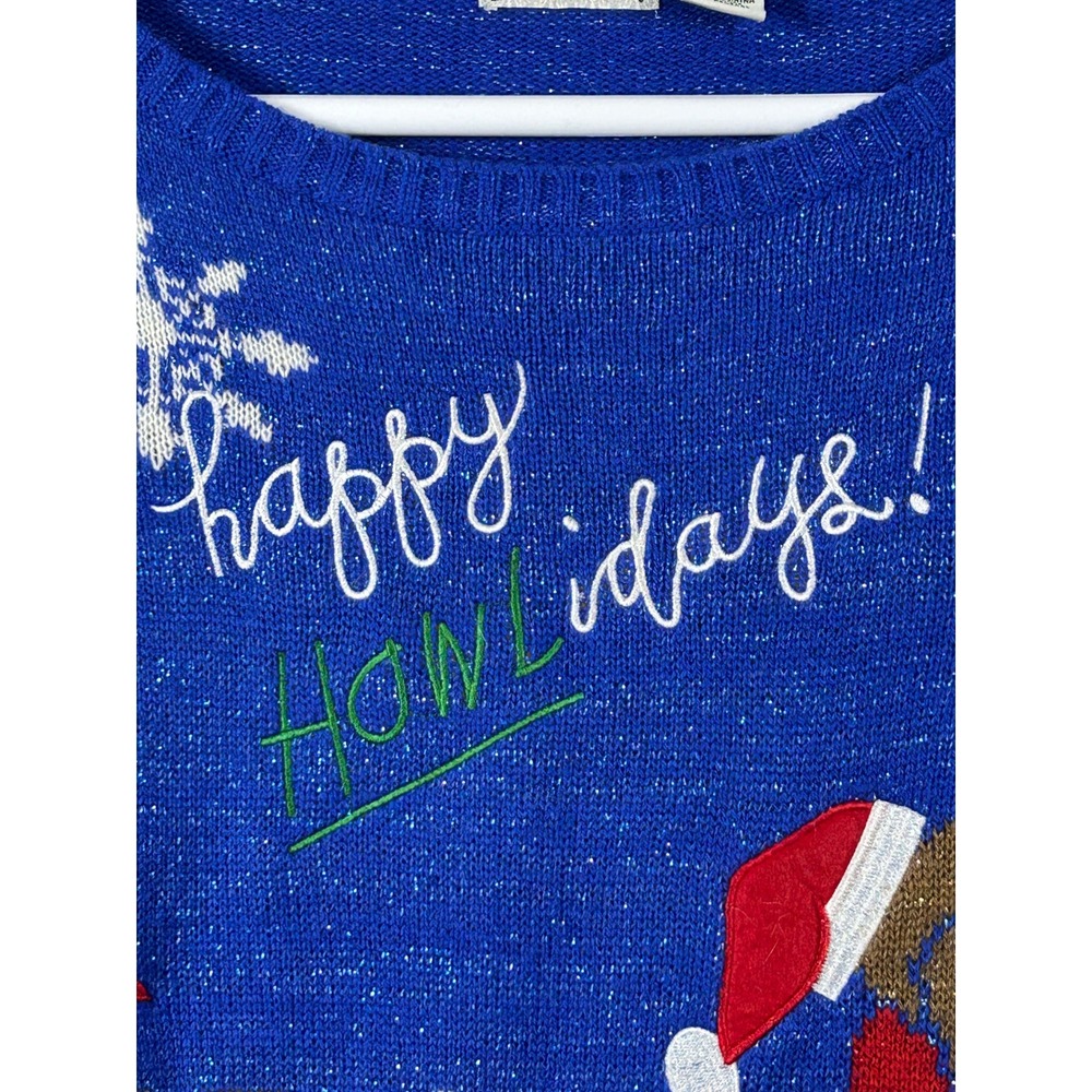 Isabella's Closet Blue Happy Howlidays Dachshund Sparkle Sweater Large - Picture 6 of 12